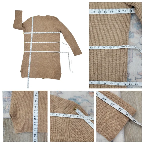 J.Crew Ribbed Knit Open Front Cardigan Sweater Tan Lambswool Neutral Women's S/M - Picture 12 of 15
